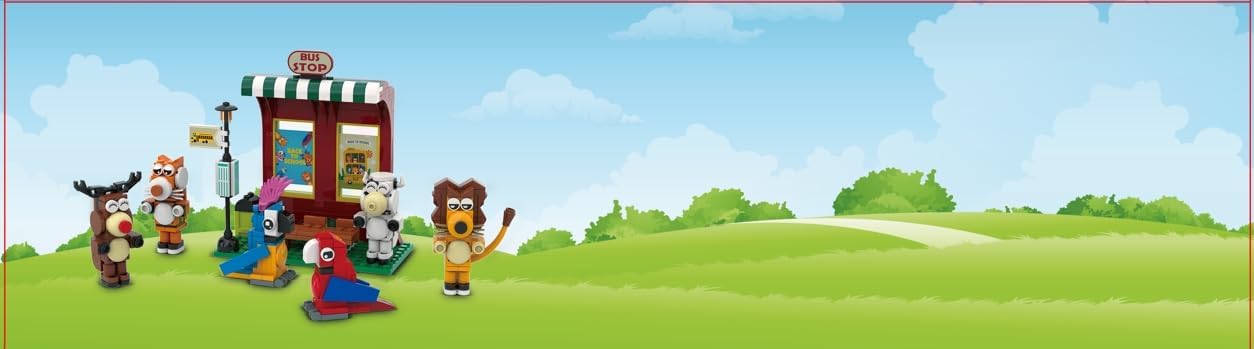 HOGOKIDS Cat School Bus Building Set with Light - 1319PCS City Bus Adventure Building Toy with 6 Animals & Station, Creative Cute Lion Parrots Elk Dairy Cow Tiger Blocks Playset Surprise Gift for Kids
