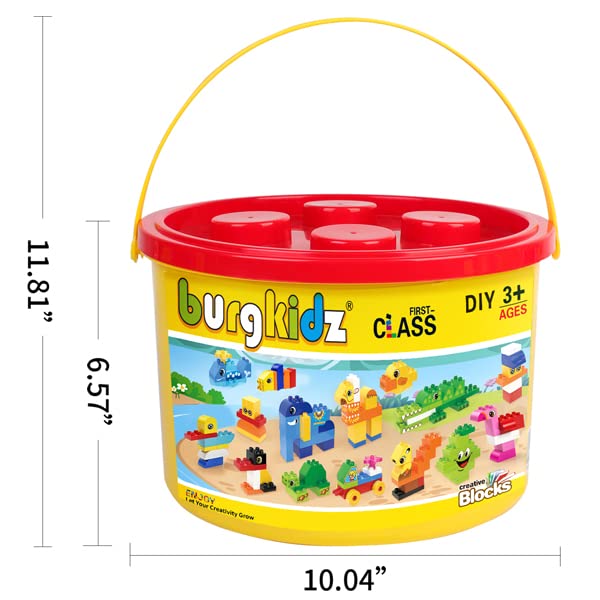 burgkidz Educational Toy Classic Big Size Bricks Building Blocks, Large Compatible Animal Building Bricks with Reusable Storage Bucket Gift for Boy Girl Ages 3+