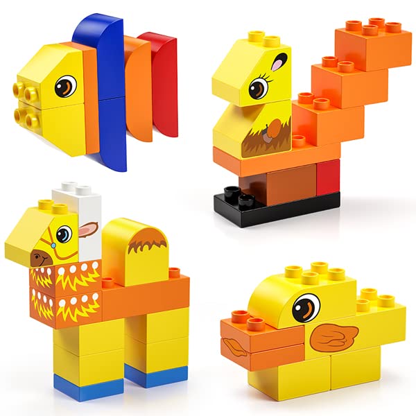 burgkidz Educational Toy Classic Big Size Bricks Building Blocks, Large Compatible Animal Building Bricks with Reusable Storage Bucket Gift for Boy Girl Ages 3+