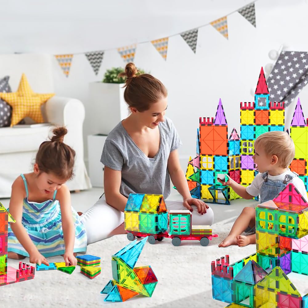 Jasonwell 110PCS Magnetic Tiles Building Blocks Set for Boys Girls Preschool Educational Magnet Construction Kit Stacking STEM Toys Christmas Birthday Gifts for Kids Toddlers 3 4 5 6 7 8 9 + Year Old
