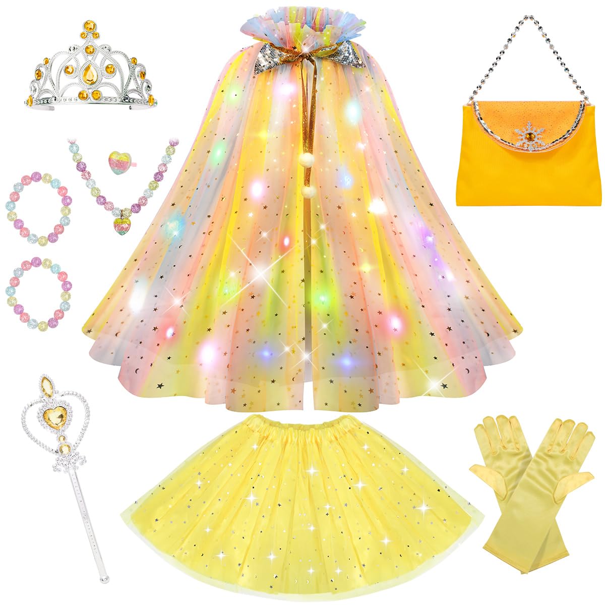 Meland Princess Dress up Clothes for Little Girl, 11Pcs Princess Cape with Crown, Princess Dresses for Girl 3-8 Birthday Gift