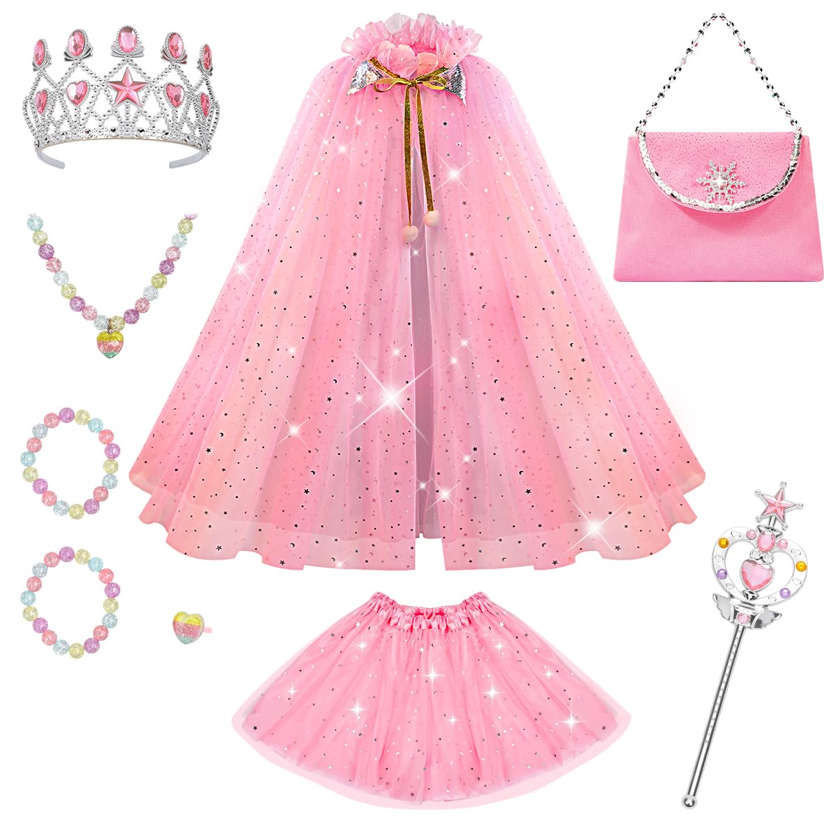 Meland Princess Dress up Clothes for Little Girl, 11Pcs Princess Cape with Crown, Princess Dresses for Girl 3-8 Birthday Gift