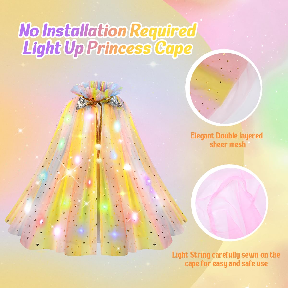 Meland Princess Dress up Clothes for Little Girl, 11Pcs Princess Cape with Crown, Princess Dresses for Girl 3-8 Birthday Gift