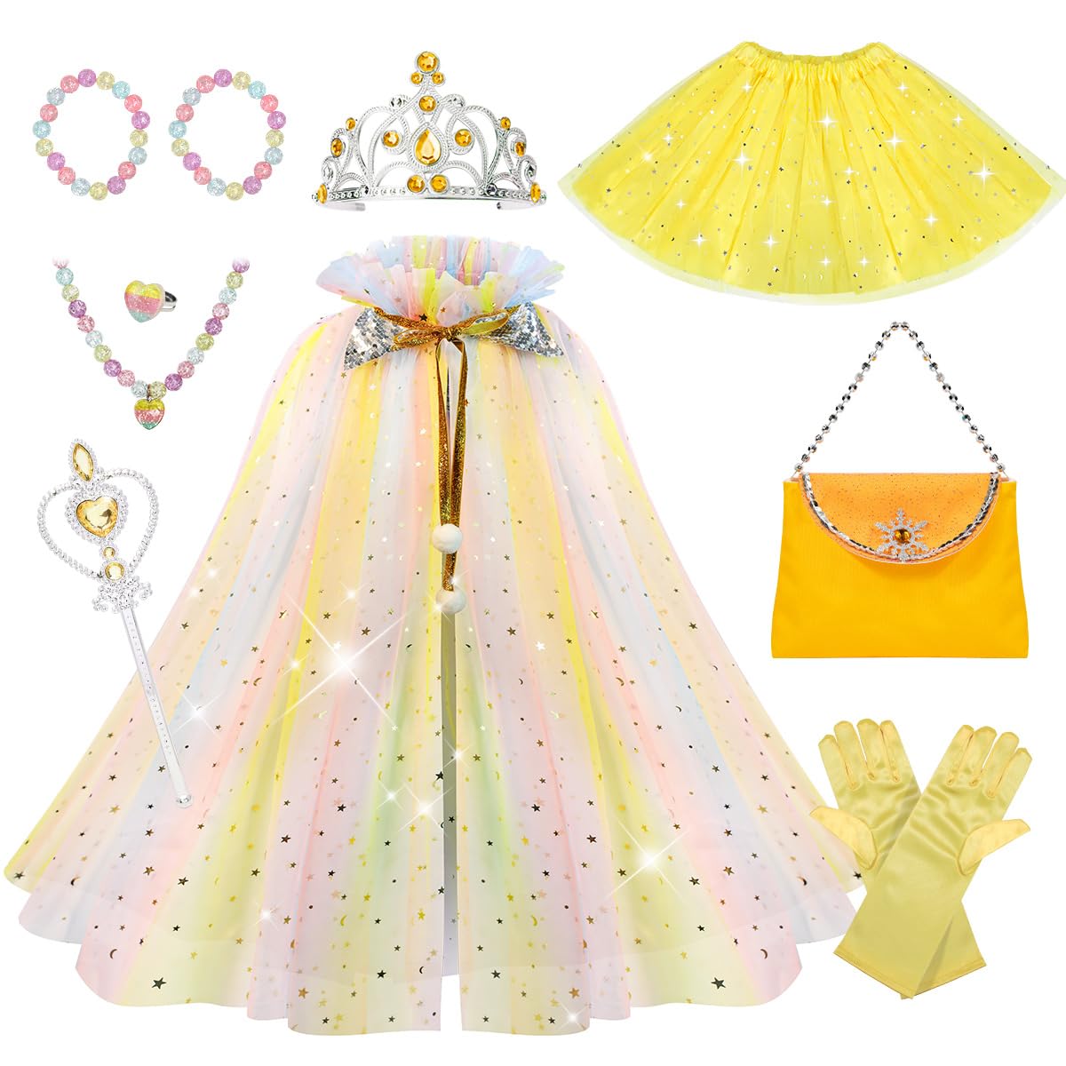 Meland Princess Dress up Clothes for Little Girl, 11Pcs Princess Cape with Crown, Princess Dresses for Girl 3-8 Birthday Gift