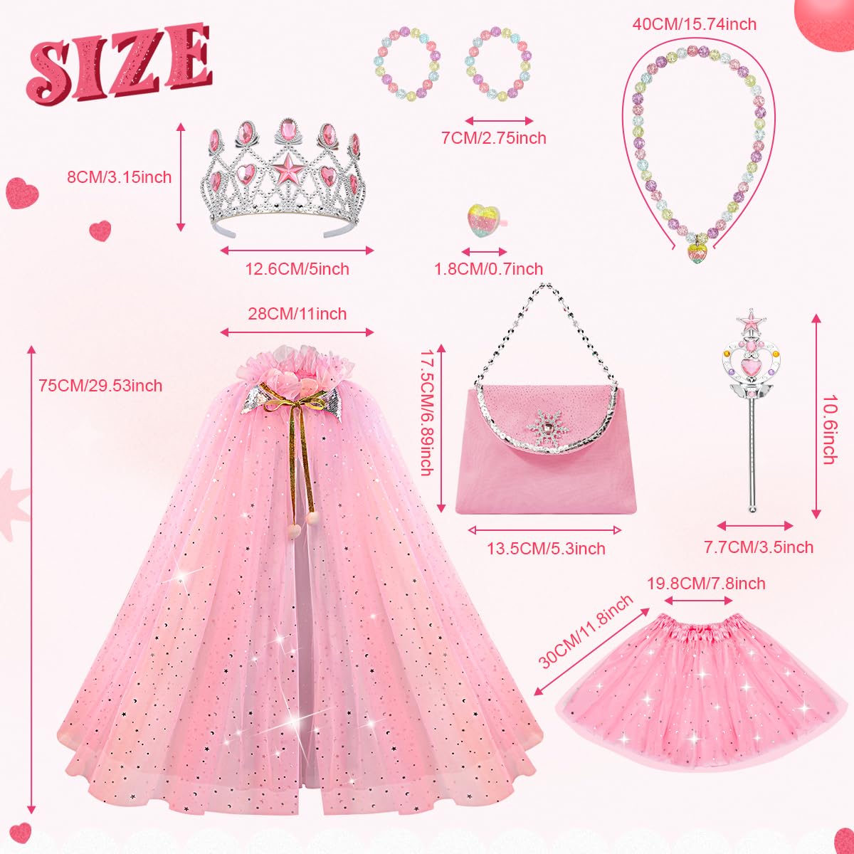 Meland Princess Dress up Clothes for Little Girl, 11Pcs Princess Cape with Crown, Princess Dresses for Girl 3-8 Birthday Gift