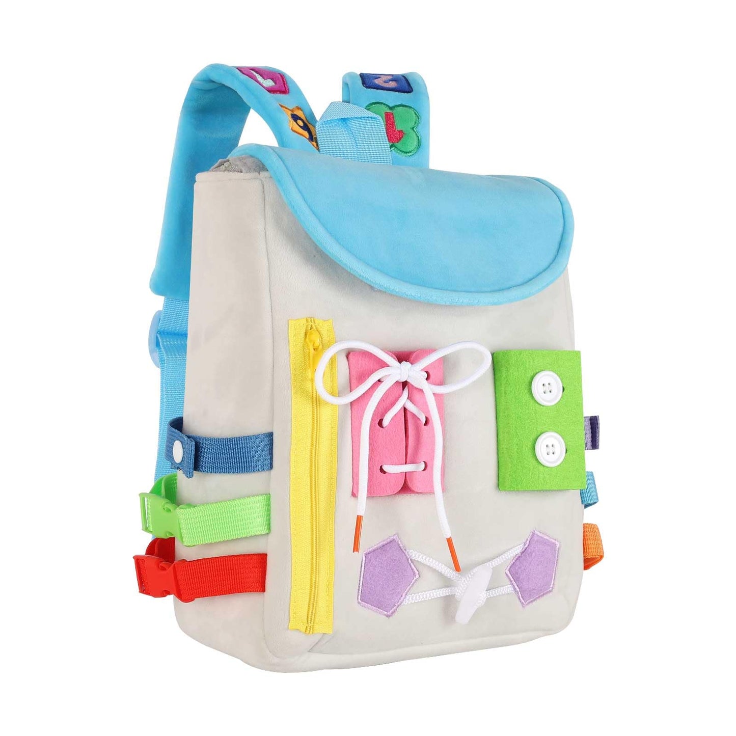 Busy Board - Toddler Backpack with Buckles and Learning Activity Toys - Develop Fine Motor Skills and Basic Life Skills - Learn to Tie Shoes - Children's Travel Toy