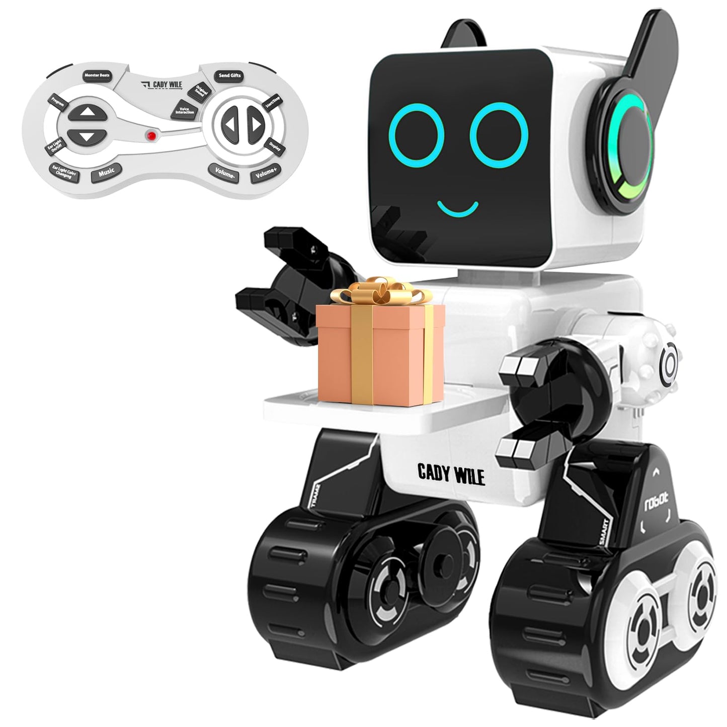 Rechargeable RC Robot Toy for Kids - Interactive Intelligent LED Light, Speaks, Dances, Built-in Coin Bank (White)