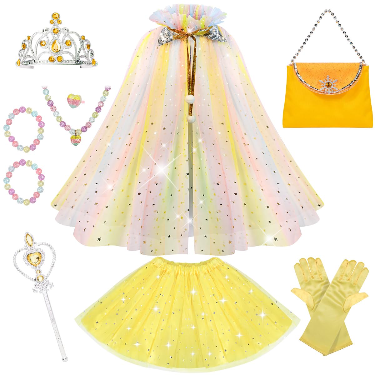 Meland Princess Dress up Clothes for Little Girl, 11Pcs Princess Cape with Crown, Princess Dresses for Girl 3-8 Birthday Gift