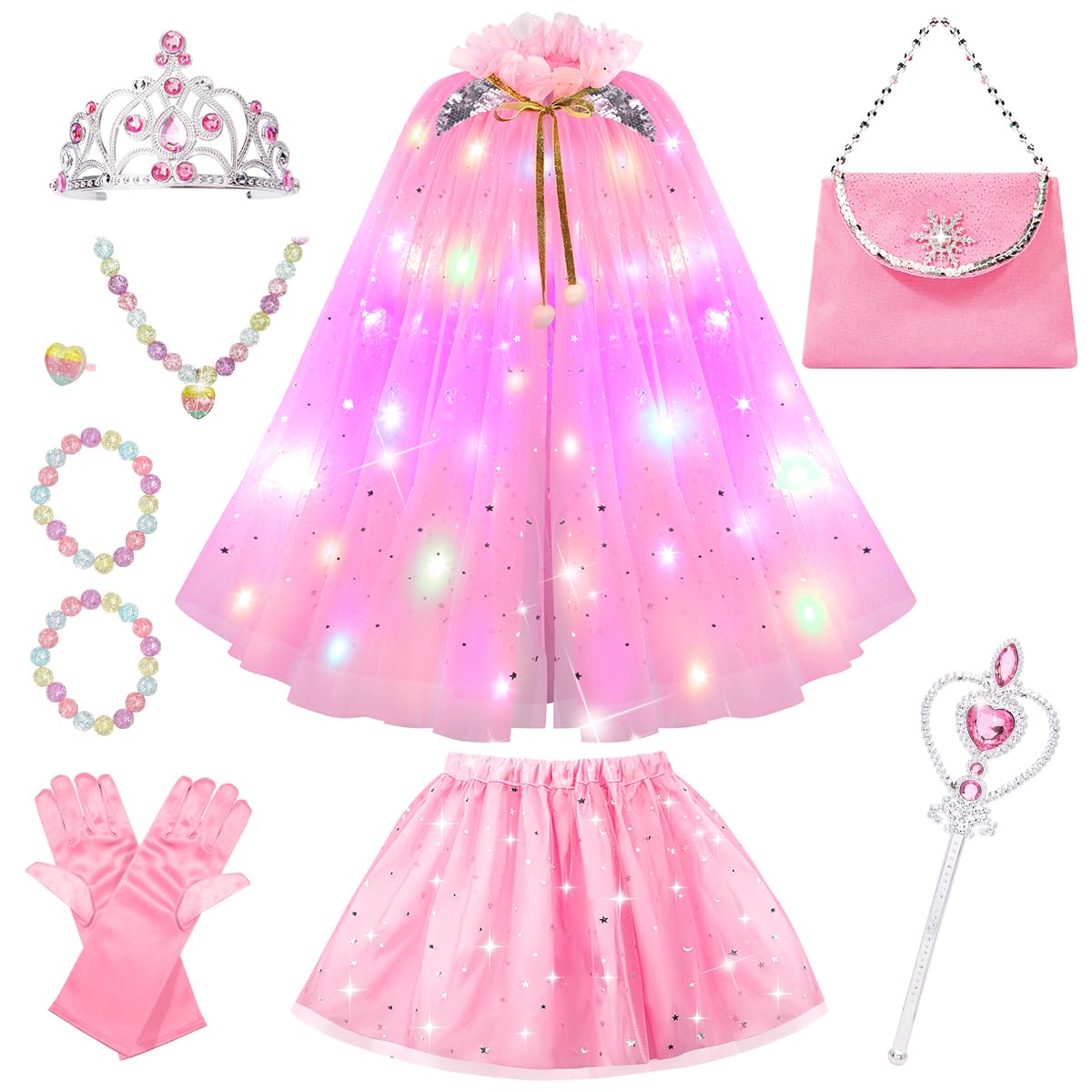 Meland Princess Dress up Clothes for Little Girl, 11Pcs Princess Cape with Crown, Princess Dresses for Girl 3-8 Birthday Gift