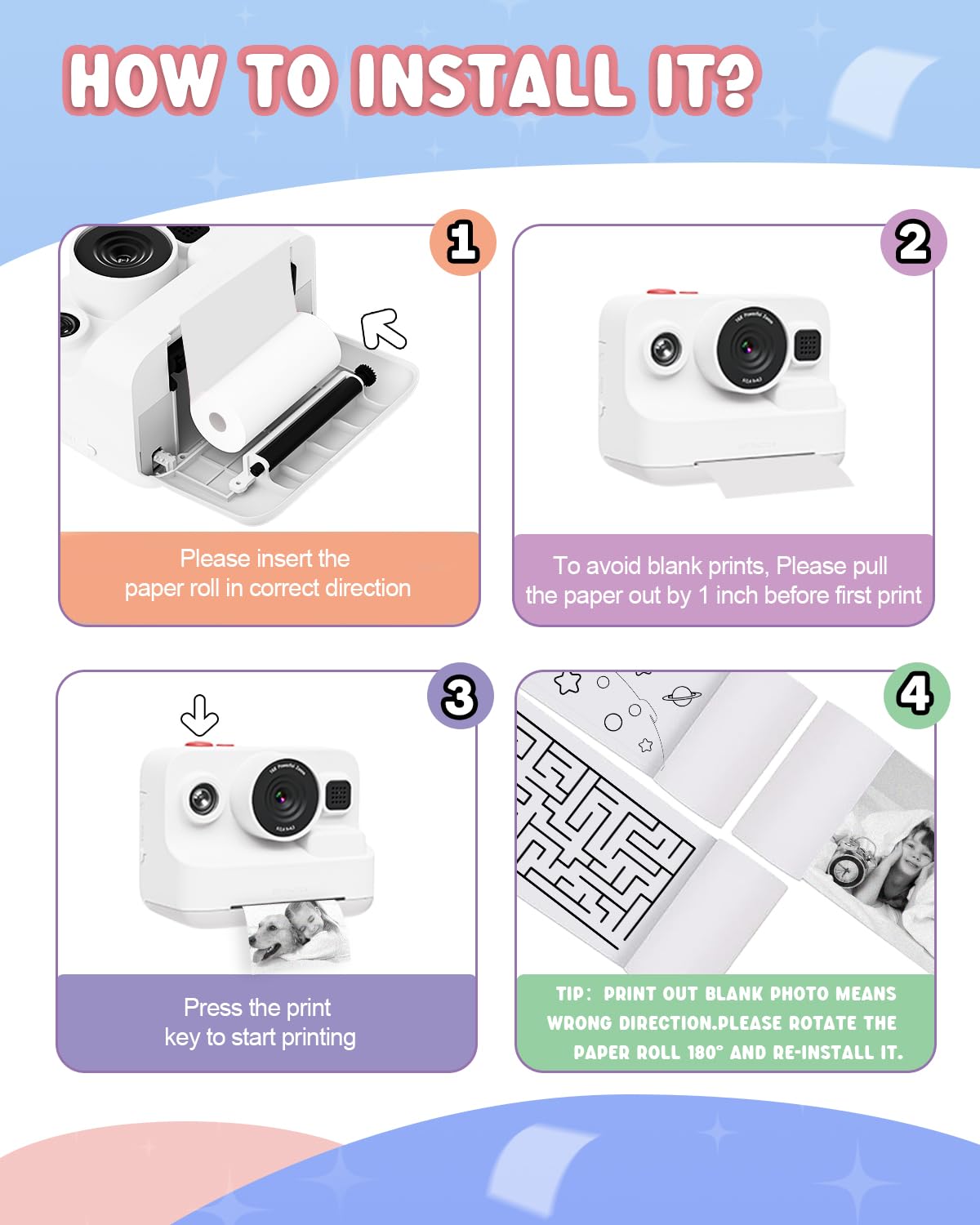 Kids Camera Instant Print,1080P Kids Instant Cameras That Print Photos,Christmas Birthday Gifts for Girls Age 3-12,Portable Toy for 3 4 5 6 7 8 9 10 Year Old Girls Boys Pink