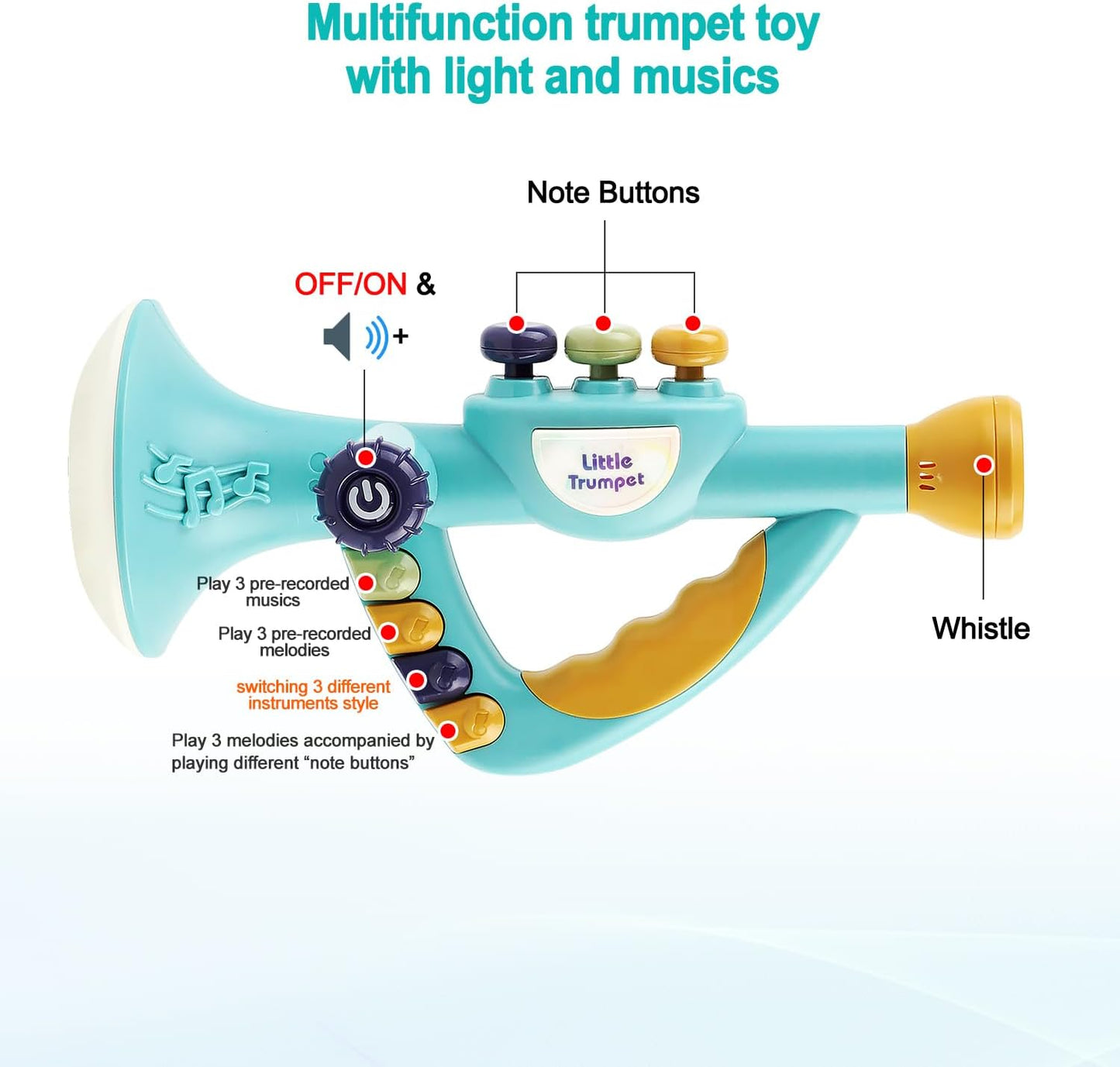 Toddler Musical Instruments Toy, Trumpet, Harmonica, Recorder Flute for Kids Baby, Musical Toys Set for Children, Gifts for Boys Girls Ages 2 3 4 5, Blue
