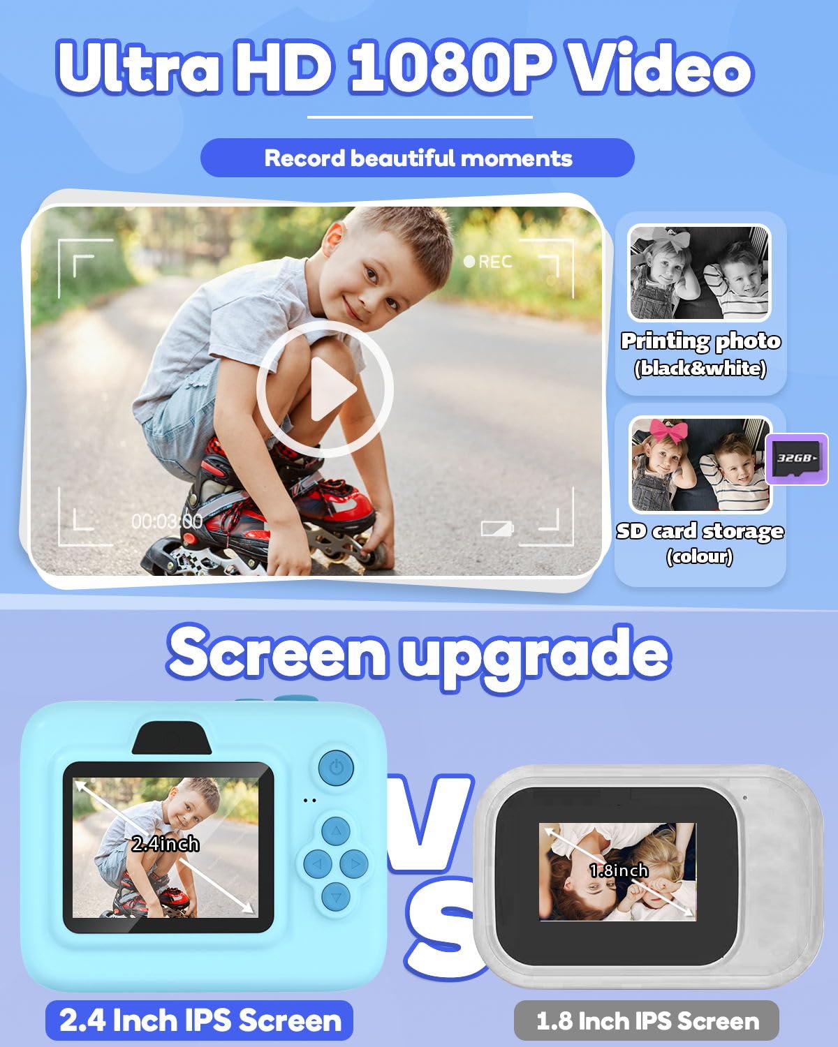 Kids Camera Instant Print,1080P Kids Instant Cameras That Print Photos,Christmas Birthday Gifts for Girls Age 3-12,Portable Toy for 3 4 5 6 7 8 9 10 Year Old Girls Boys Pink