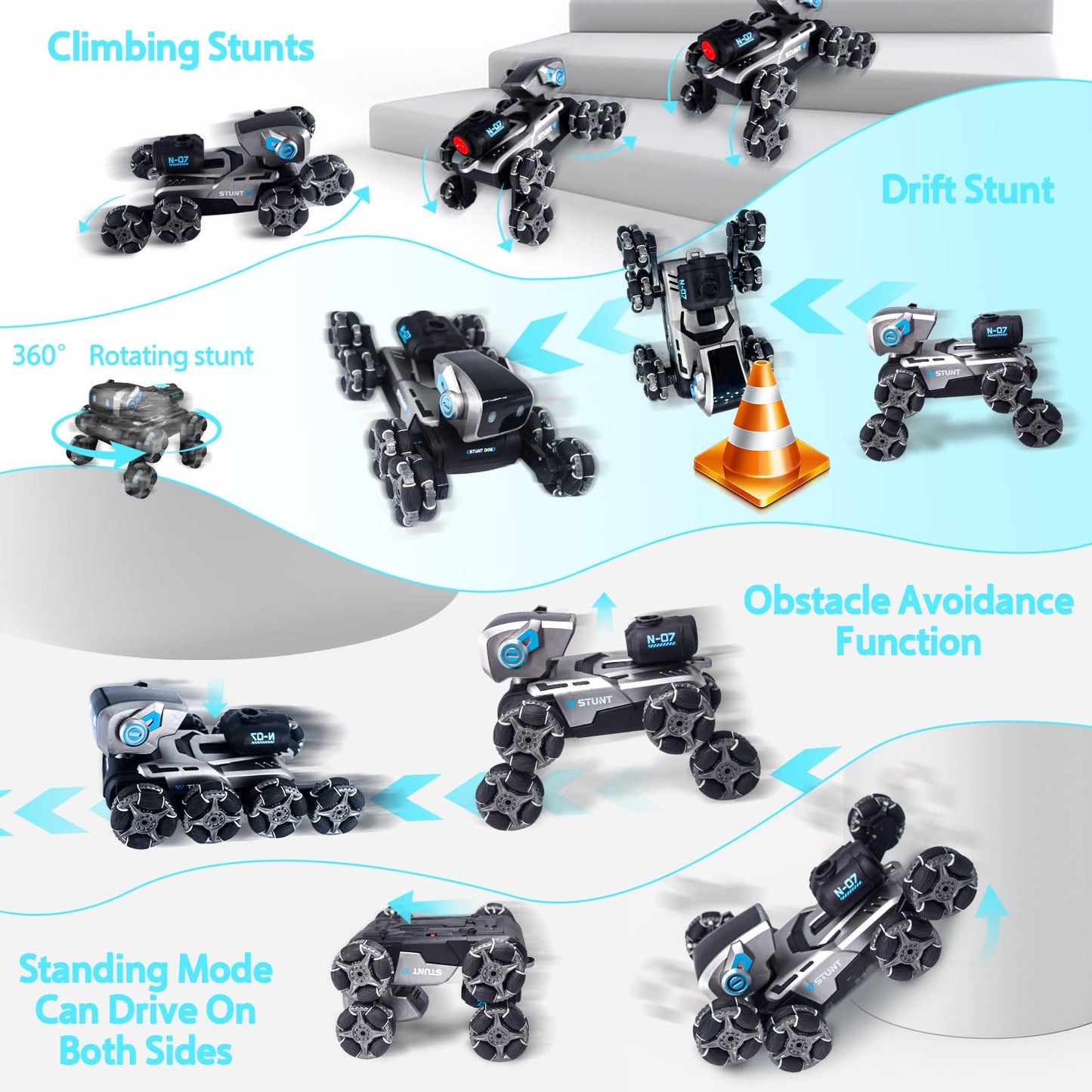 Robot Dog Toy for Kids,2.4Ghz Remote Control Dog Stunt Robot Dog 2nd Gen Remote Control Cars Stunt Rc Cars with Light & Sound Toys Christmas Birthday Gifts for 6 7 8 9 10 11 12 Year Old Boys (white)