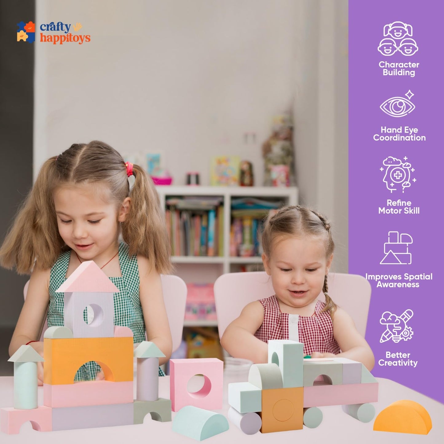Set of 34 Large Foam Blocks for Toddlers - Stacking Soft Blocks for Kids with Shapes & Colors Learning - Construction Building Preschool Toys - Soft Toy for Daycare Toddlers 3-5 & Above