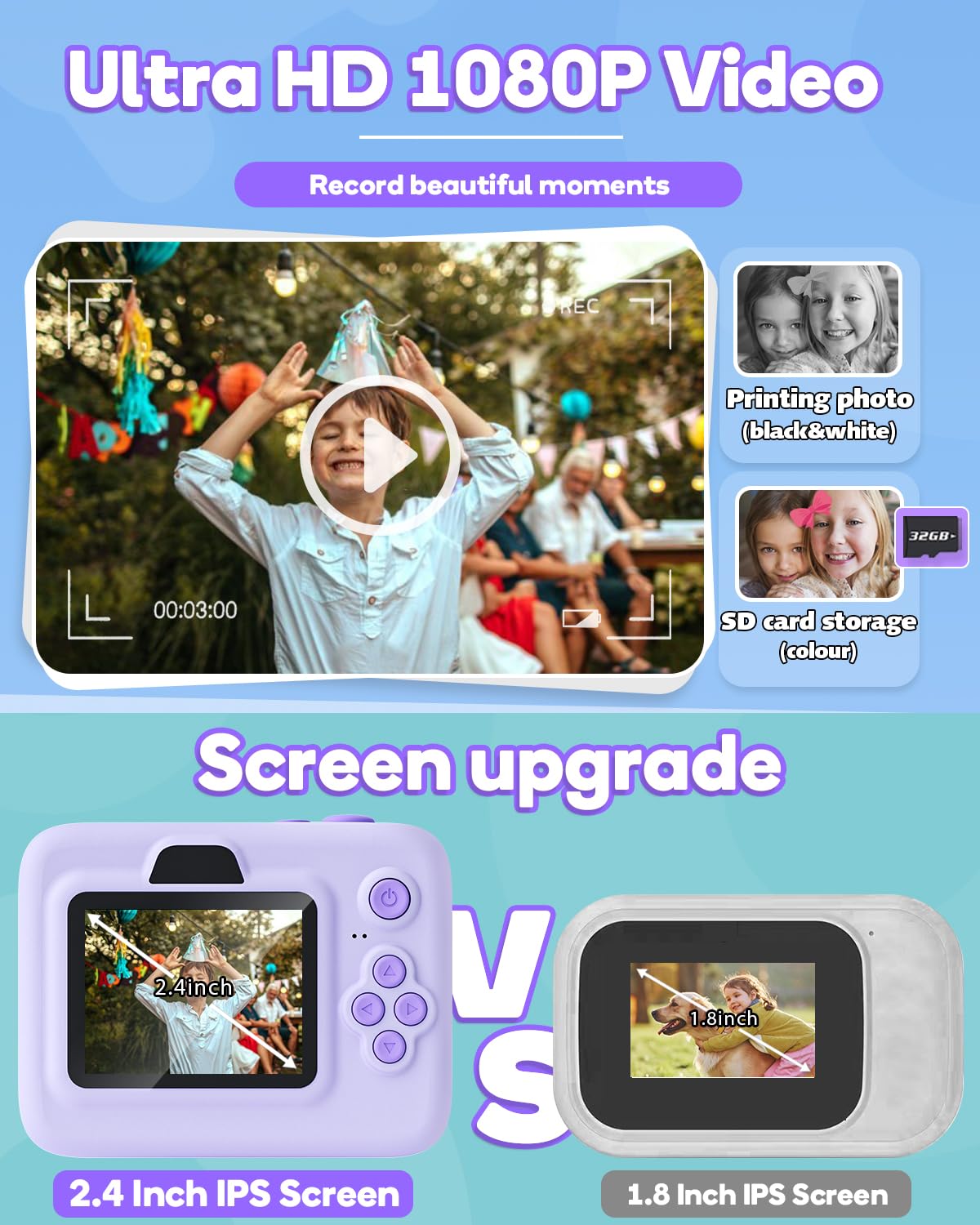 Kids Camera Instant Print,1080P Kids Instant Cameras That Print Photos,Christmas Birthday Gifts for Girls Age 3-12,Portable Toy for 3 4 5 6 7 8 9 10 Year Old Girls Boys Pink