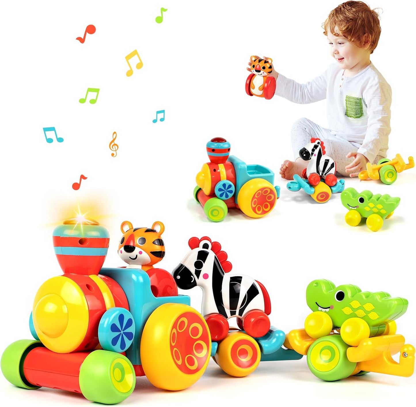 Marstone Toys for 1 Year Old Boy Birthday Gifts: Animal Train Set for Toddlers 1-2, Educational Learning Forest-Themed Push Car Baby Girl Toy 6-12 Months 12-18 Months for Motor Skills, Xmas Christmas