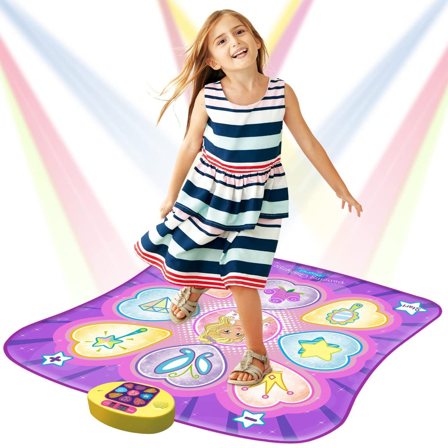 SUNLIN Dance Mat - Dance Mixer Rhythm Step Play Mat - Dance Game Toy Gift for Kids Girls Boys - Dance Pad with LED Lights, Adjustable Volume, Built-in Music, 3 Challenge Levels (3-12 Years Old)