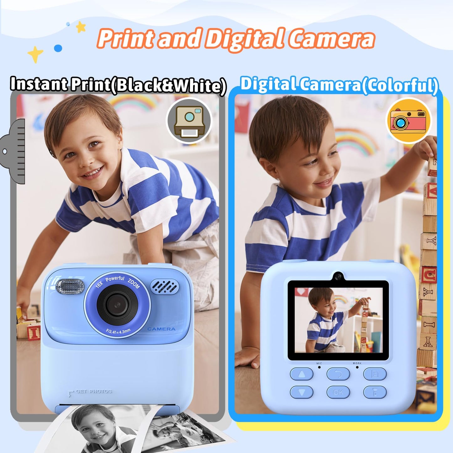 Upgrade Kids Camera Instant Print for Boys and Girls
