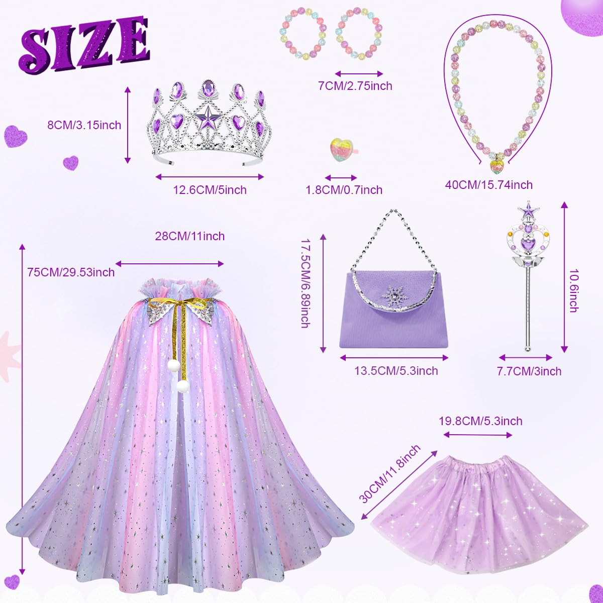 Meland Princess Dress up Clothes for Little Girl, 11Pcs Princess Cape with Crown, Princess Dresses for Girl 3-8 Birthday Gift