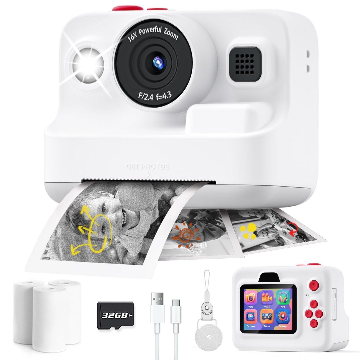 Kids Camera Instant Print,1080P Kids Instant Cameras That Print Photos,Christmas Birthday Gifts for Girls Age 3-12,Portable Toy for 3 4 5 6 7 8 9 10 Year Old Girls Boys Pink