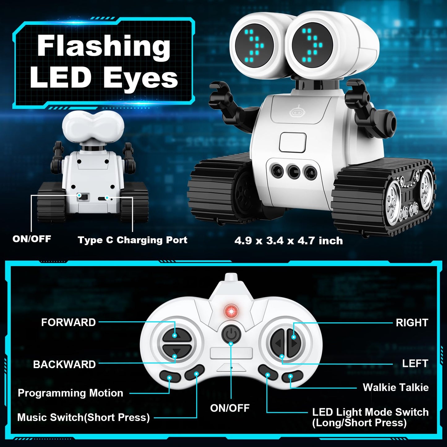 Hamourd Robot Toys for Boys Girls, Emo Robot with Walkie-Talkie Function, Gesture Sensing, Flexible Head & Arms, Programming Motion, Dance Moves, Music, Multi-Mode LED Eye, Toys for Ages