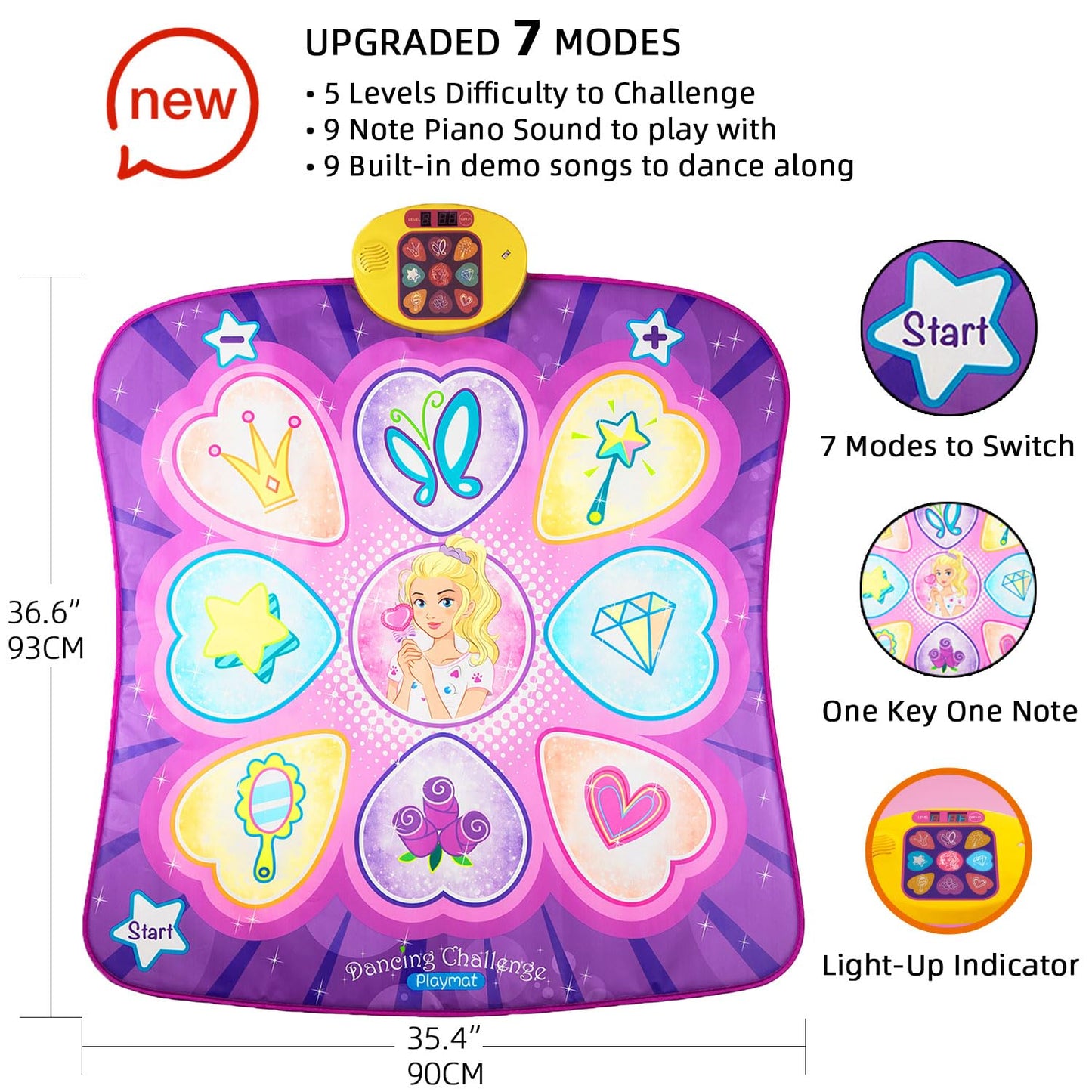SUNLIN Dance Mat - Dance Mixer Rhythm Step Play Mat - Dance Game Toy Gift for Kids Girls Boys - Dance Pad with LED Lights, Adjustable Volume, Built-in Music, 3 Challenge Levels (3-12 Years Old)