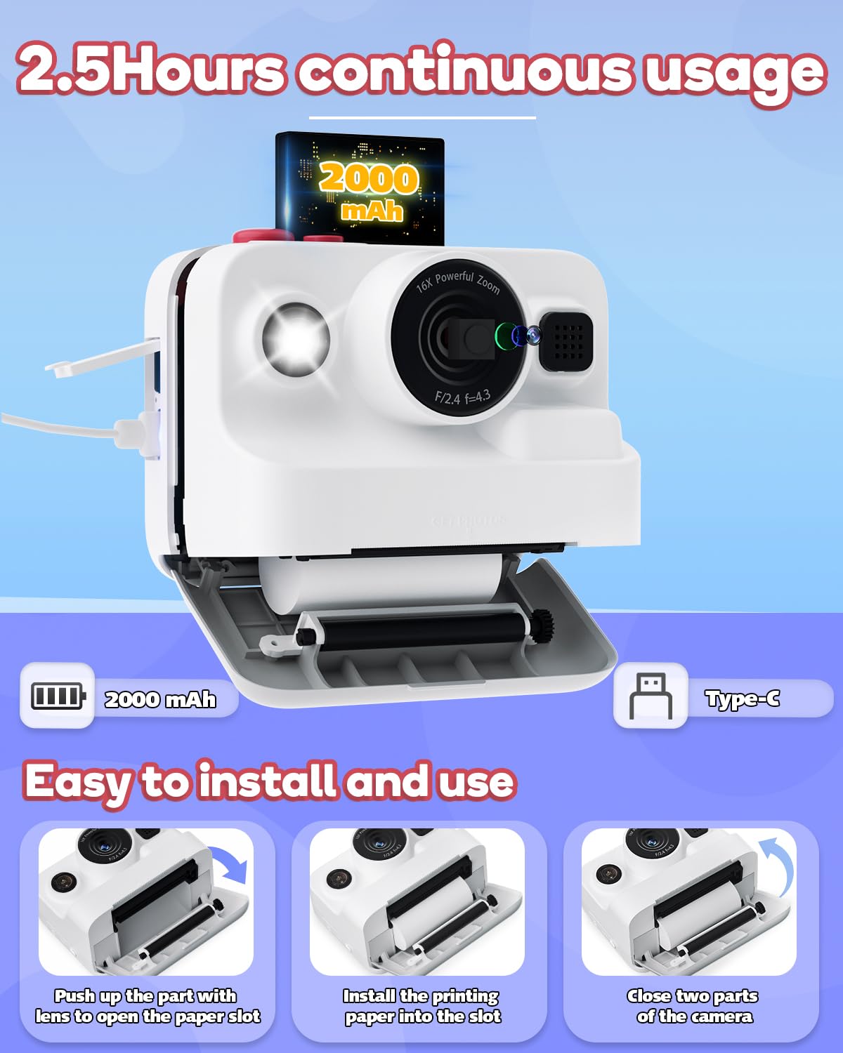 Kids Camera Instant Print,1080P Kids Instant Cameras That Print Photos,Christmas Birthday Gifts for Girls Age 3-12,Portable Toy for 3 4 5 6 7 8 9 10 Year Old Girls Boys Pink