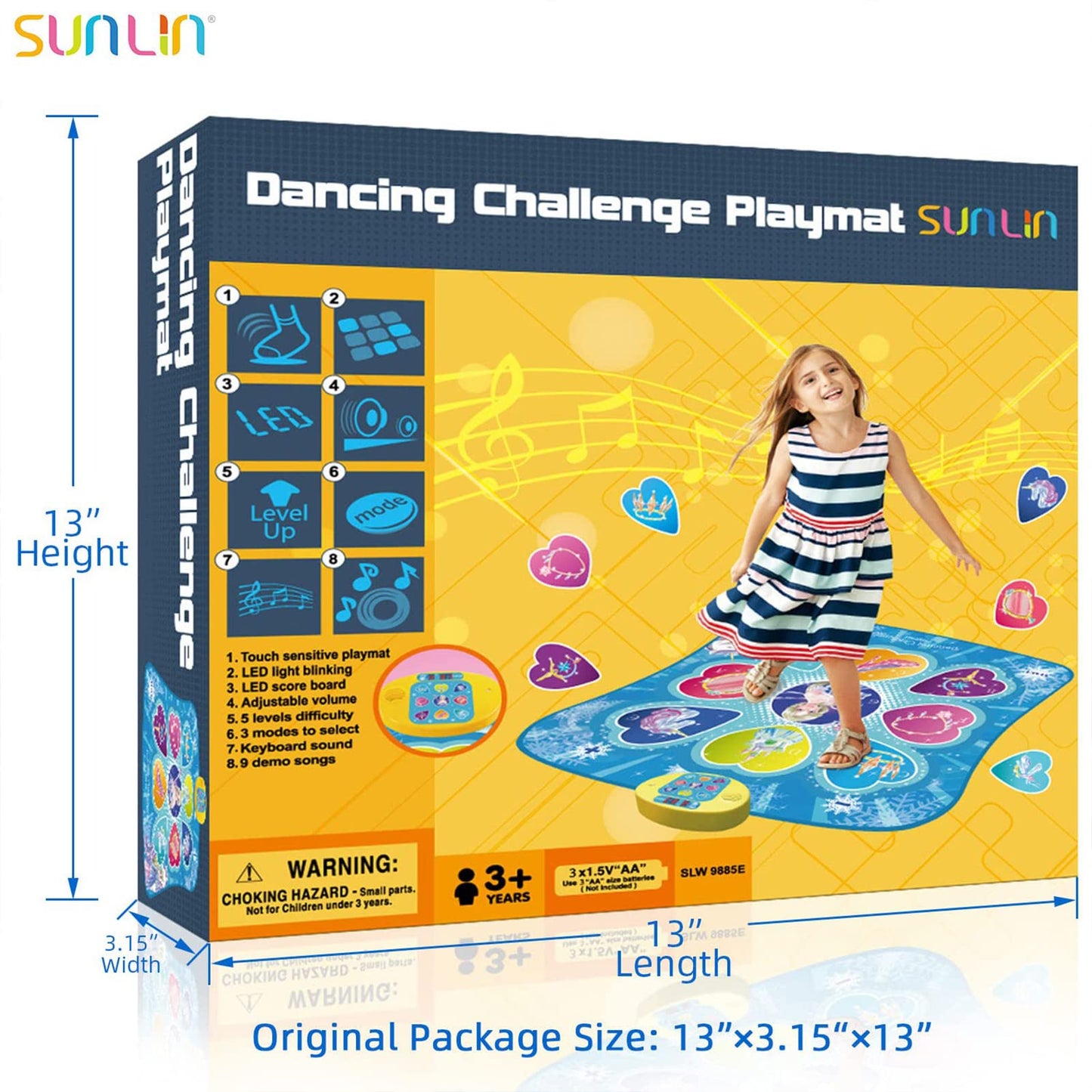 SUNLIN Dance Mat - Dance Mixer Rhythm Step Play Mat - Dance Game Toy Gift for Kids Girls Boys - Dance Pad with LED Lights, Adjustable Volume, Built-in Music, 3 Challenge Levels (3-12 Years Old)