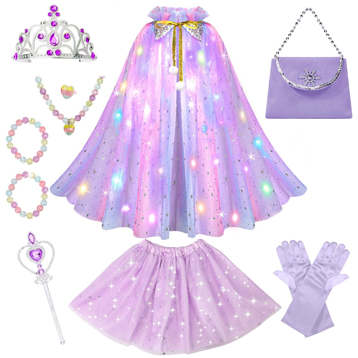Meland Princess Dress up Clothes for Little Girl, 11Pcs Princess Cape with Crown, Princess Dresses for Girl 3-8 Birthday Gift