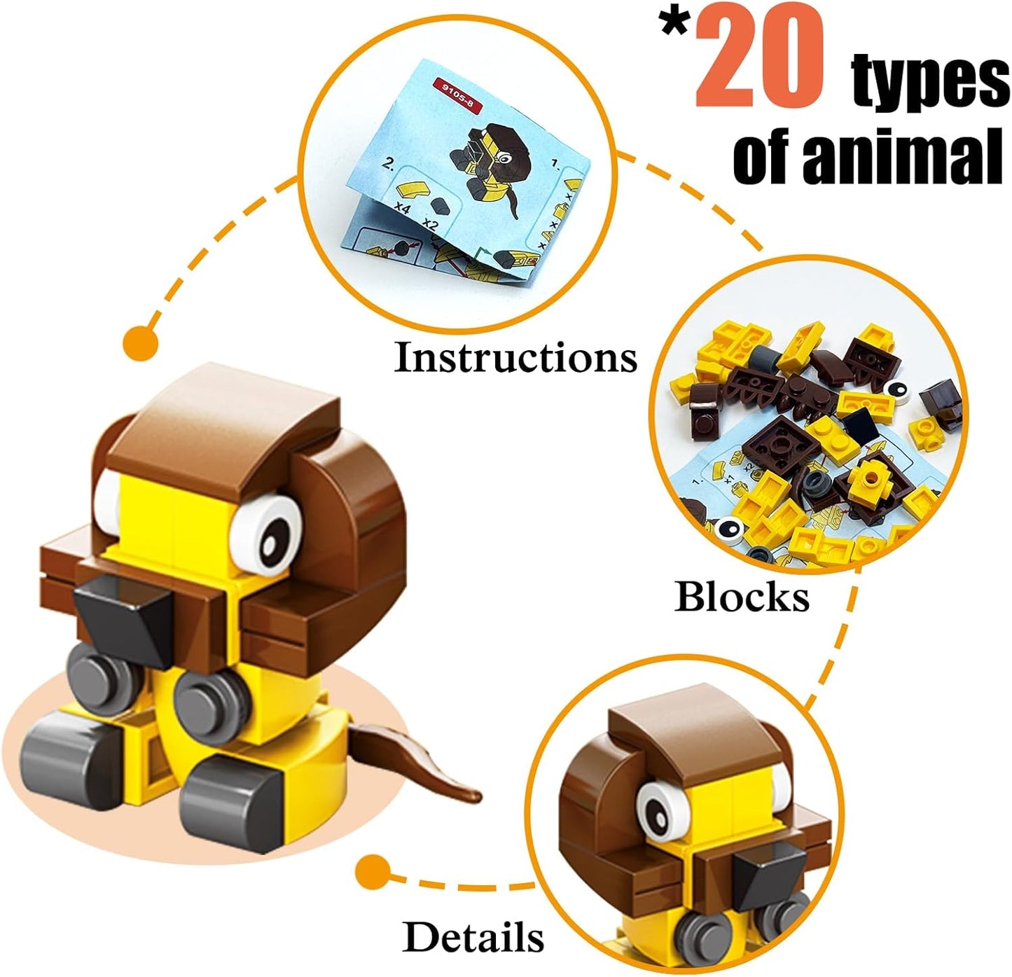 20 Pack Party Favors Building Set for Kids, Mini Animals Building Block Toy, Classroom Prizes Goodie Bags Stocking Stuffer, Easter Gifts Birthday for Boy Girls Age