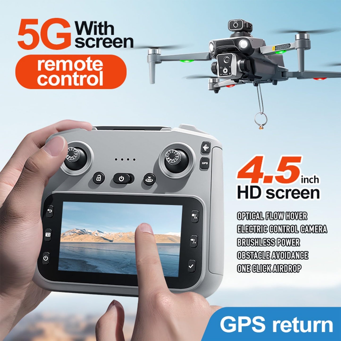 GPS Drone with Camera, 4.5 inch Screen Remote Controller