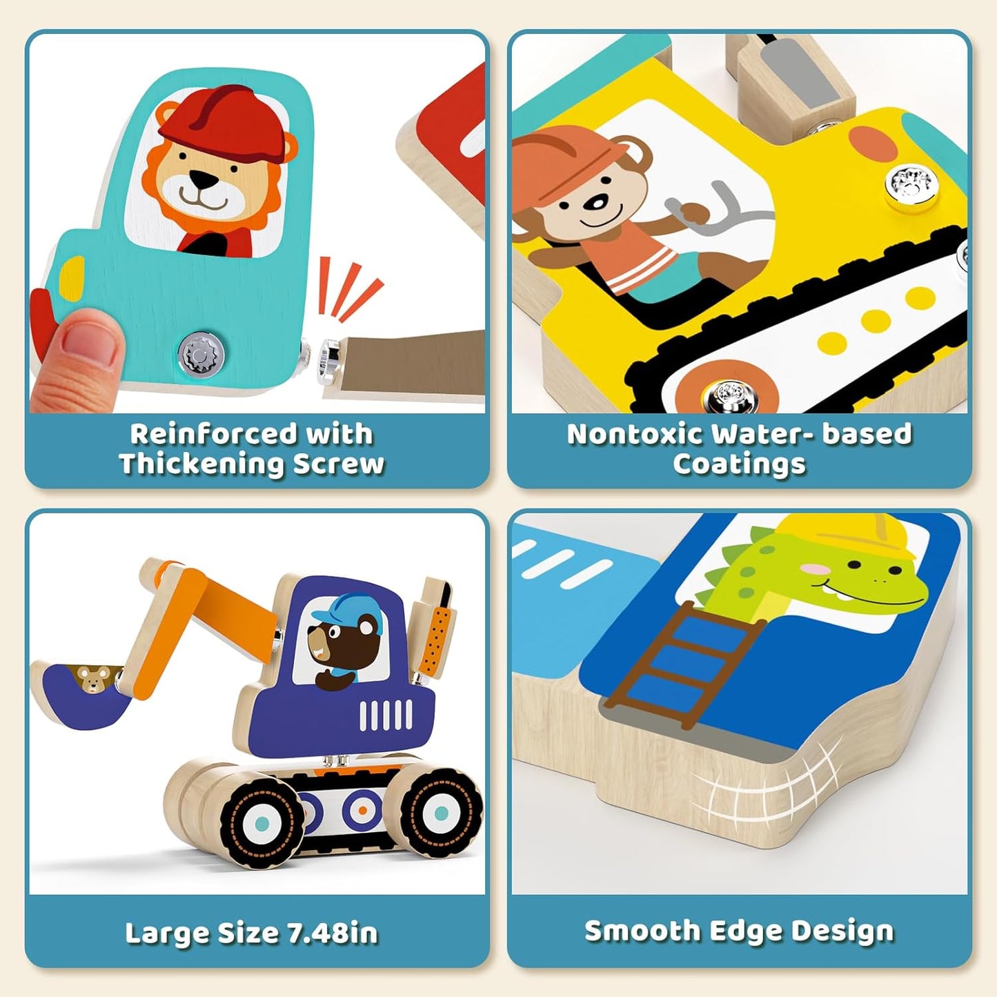 Lehoo Castle Montessori Toys for 3 Year Old, Take Apart Construction Truck STEM Toy for 3-4 3-5 4-5 Year Old Boys, Snap Together Wooden Educational Learning Building Toys Gift for Toddlers