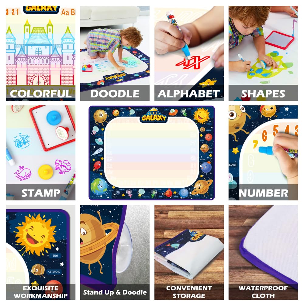 Jasonwell Aqua Water Doodle Mat 31x31 Inches Large Magic Drawing Doodling Mat Coloring Mat Educational Toys Christmas Birthday Gifts for Kids Toddler Boys Girls Age 2 3 4 5 6 7 8 Year Old (Alphabet)