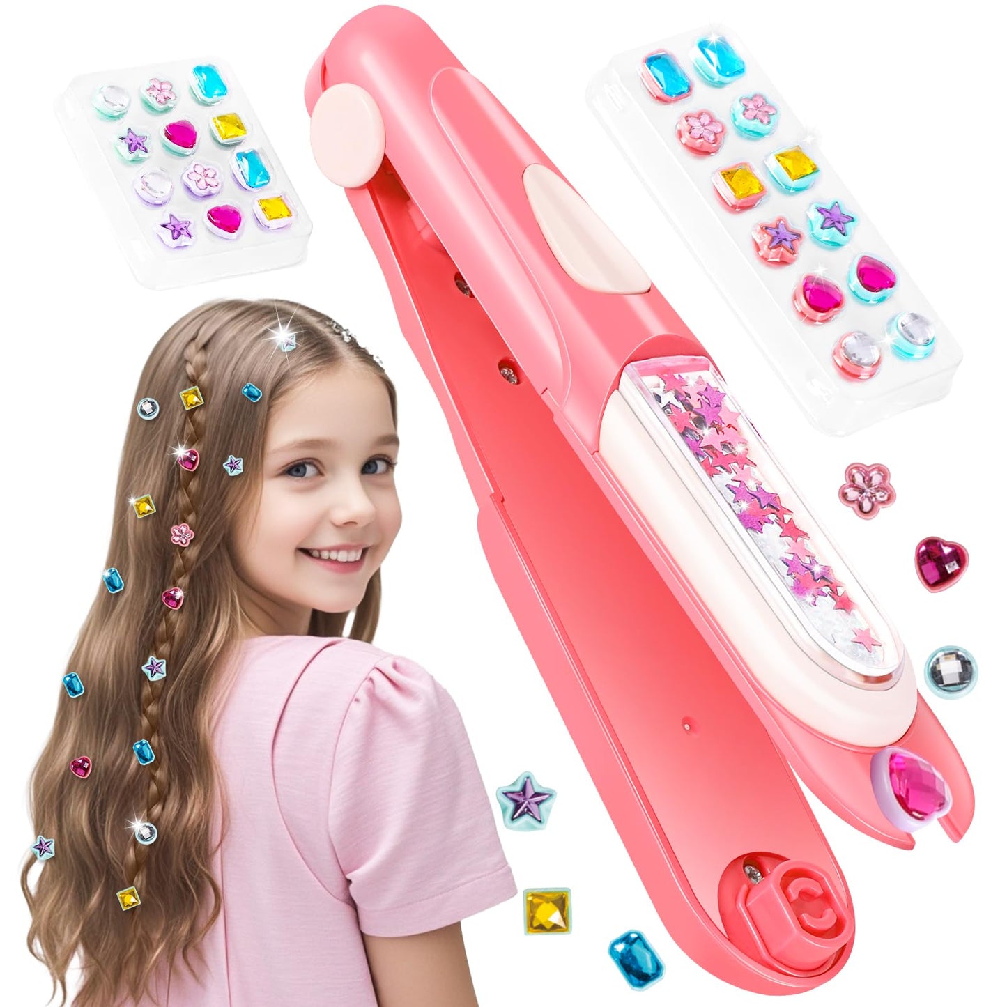 Hair Gem Stamper Kit, Bling Hair Jewels for Girls Toys, Hair Styling Tool with Reusable Shining Diamonds, Birthday Gifts Toys for Girls