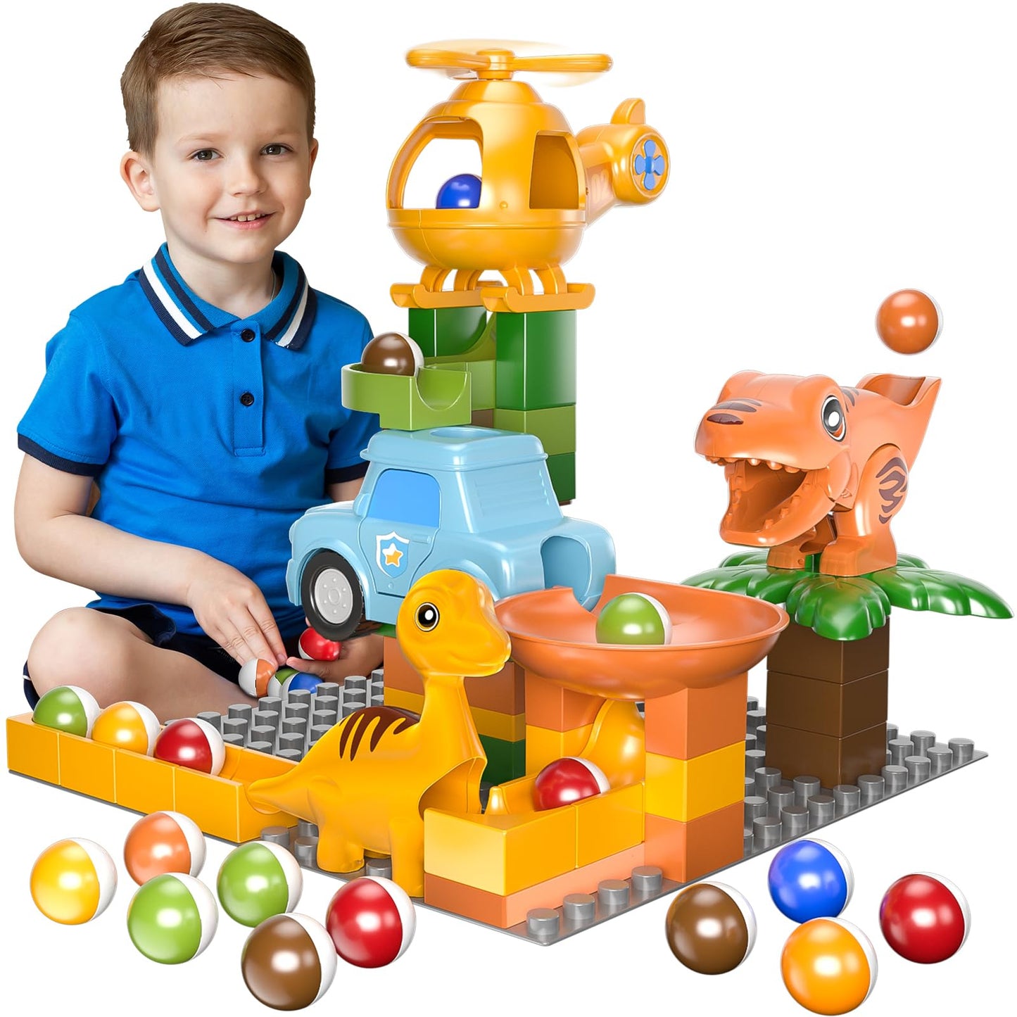 Marble Runs for Kids 4-8,Marble Run for Kids Ages 3-5 with Dinosaur Building Blocks,Dinosaur Toys,STEM Building Toys with 4 Marble Track Compatible with Major Brands