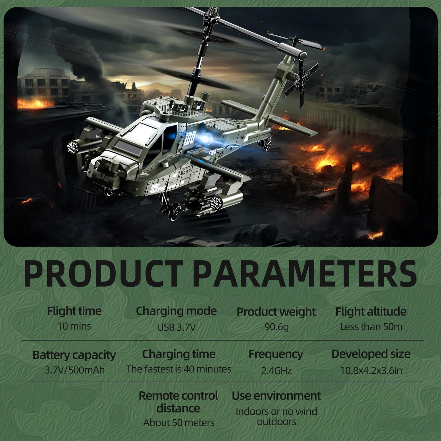 Remote Control Military Flying Helicopter Toy 2.4GHz, 3.5 Channels, Gyro & LED Light, Altitude Hold, RC Helicopters for Kids Adults Beginner (Silvery)