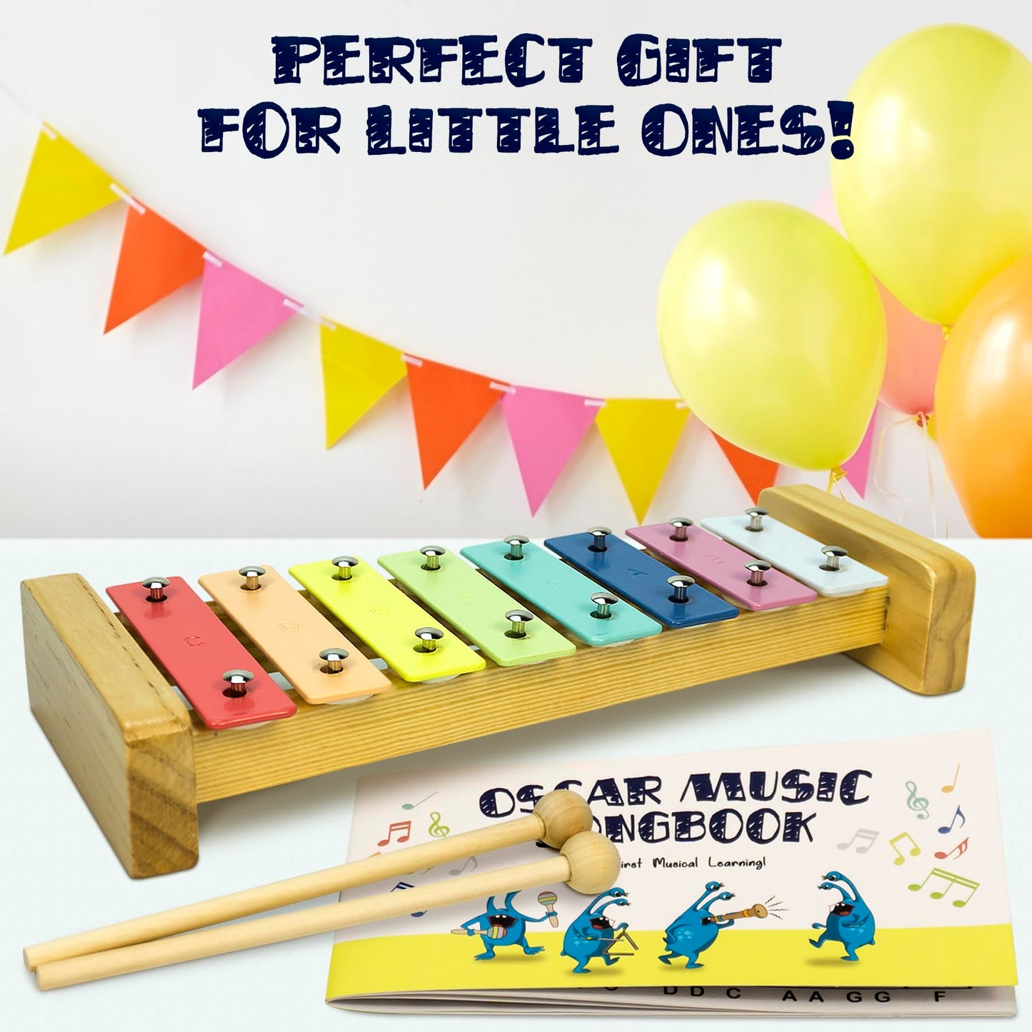 MINIARTIS Toddler Musical Instruments - Montessori Wooden Musical Toys for Toddlers 1-3 | Modern Boho Baby Drum Set with Neutral Colors Percussion Instruments | Kids Preschool Educational 3+