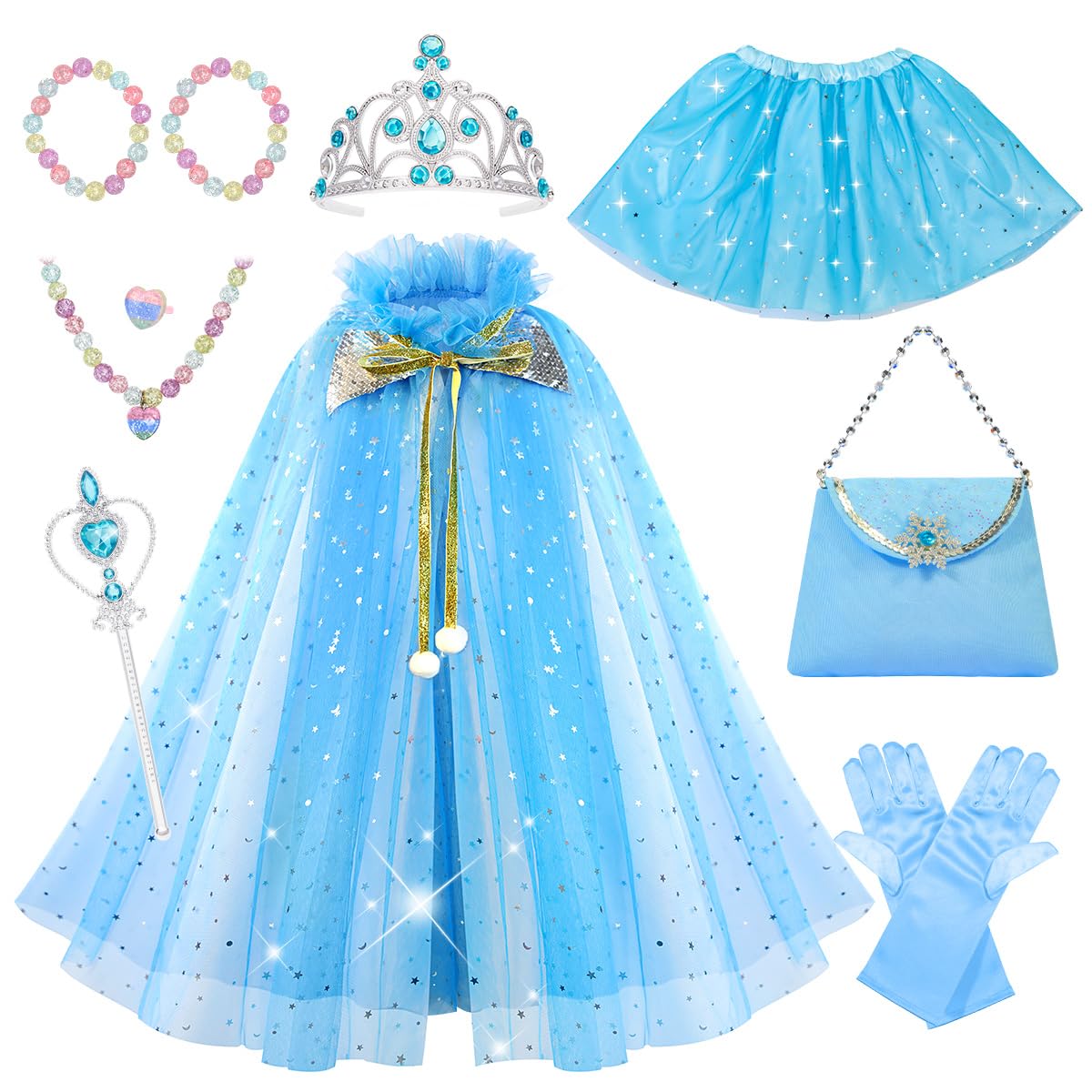 Meland Princess Dress up Clothes for Little Girl, 11Pcs Princess Cape with Crown, Princess Dresses for Girl 3-8 Birthday Gift