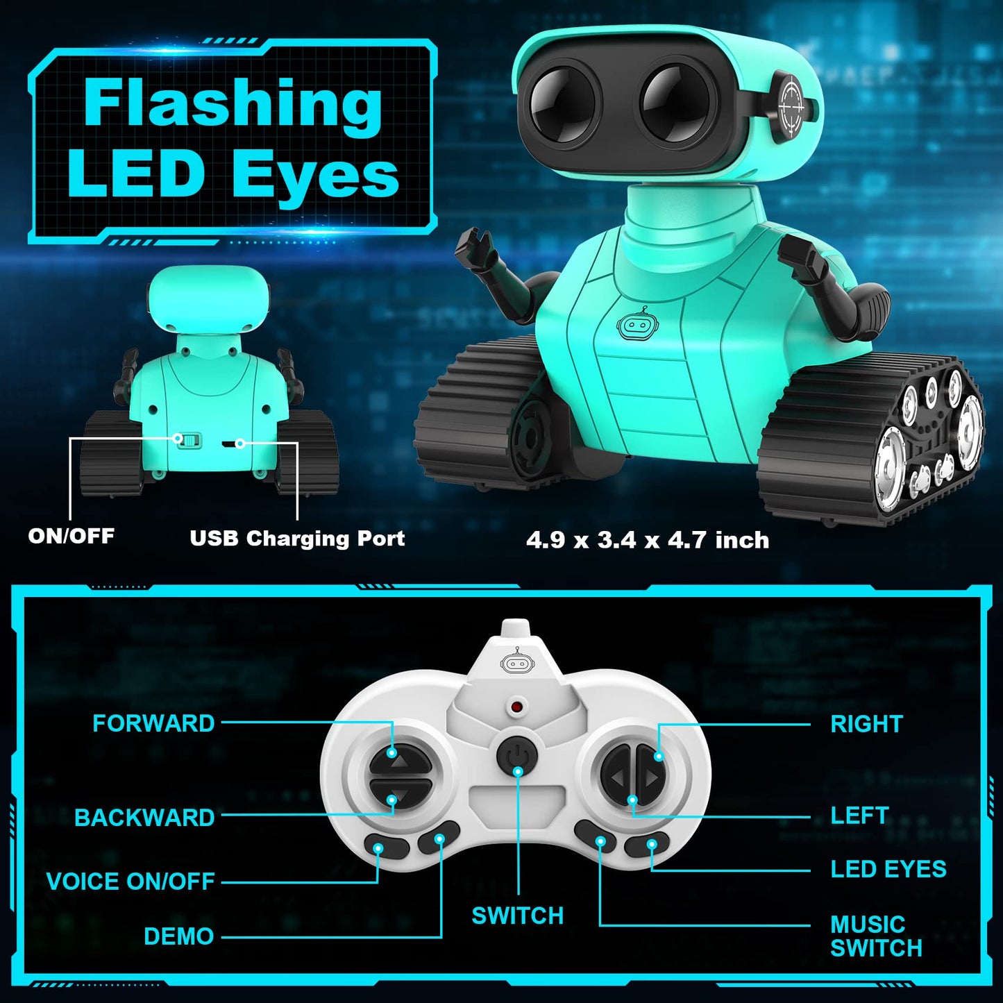 Hamourd Robot Toys for Boys Girls, Emo Robot with Walkie-Talkie Function, Gesture Sensing, Flexible Head & Arms, Programming Motion, Dance Moves, Music, Multi-Mode LED Eye, Toys for Ages