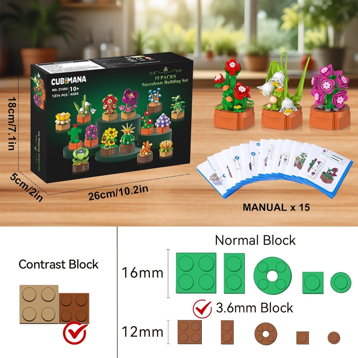 15 Pack Flowers Plants 3.6MM Mini Building Sets