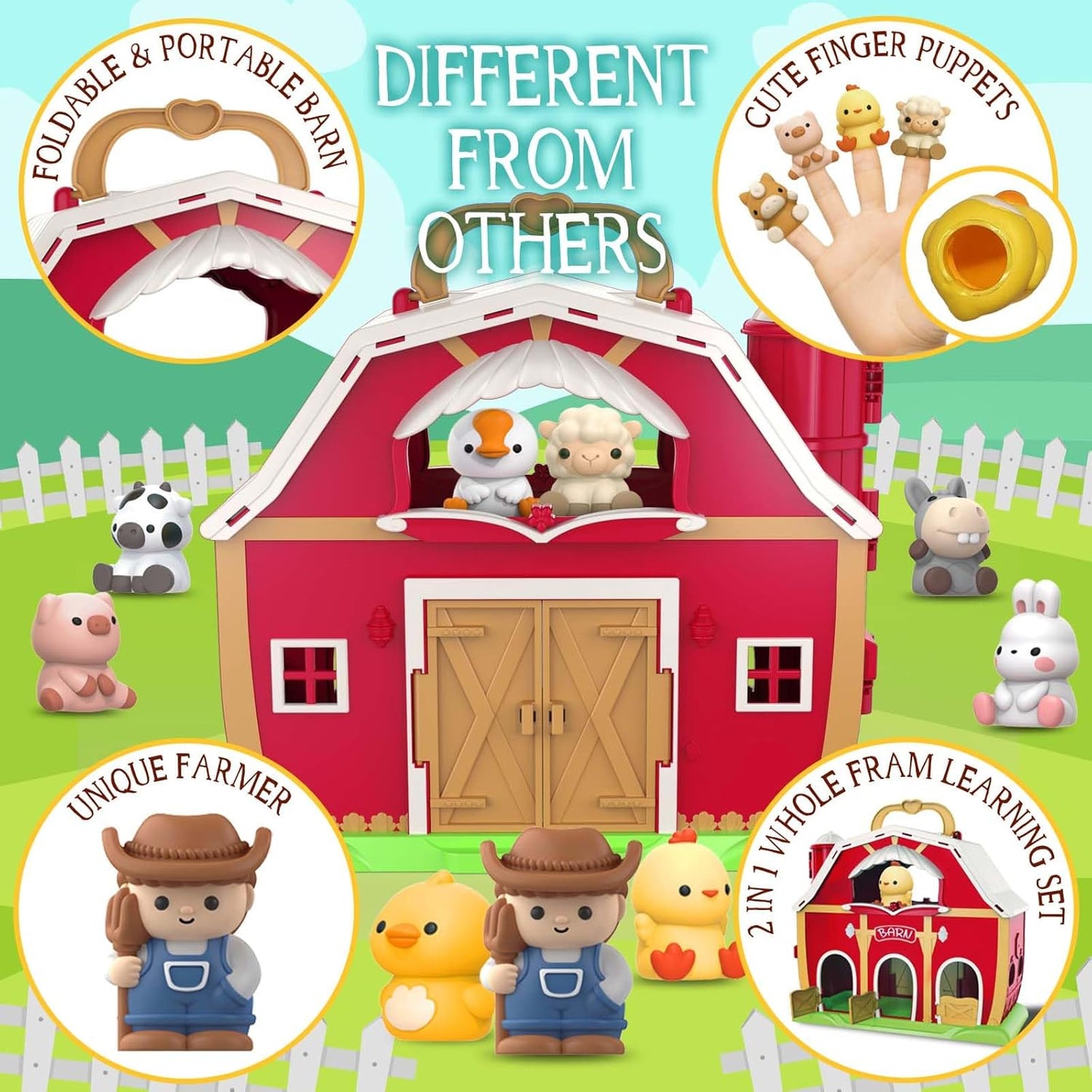 SpringFlower Toddler Farm Playset – Educational & Pretend Play for 1-3 Year Olds