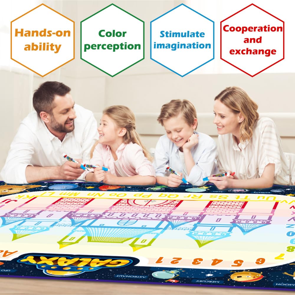 Jasonwell Aqua Water Doodle Mat 31x31 Inches Large Magic Drawing Doodling Mat Coloring Mat Educational Toys Christmas Birthday Gifts for Kids Toddler Boys Girls Age 2 3 4 5 6 7 8 Year Old (Alphabet)