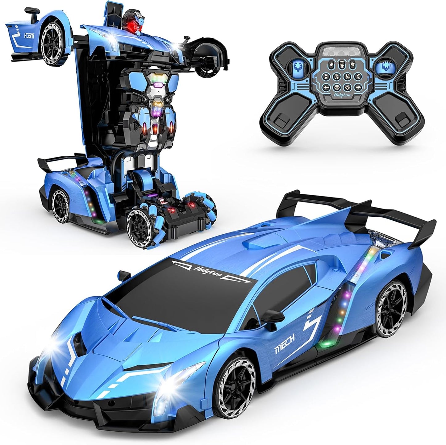 Holyton Transform Remote Control Car, Transform Robot RC Cars,1:10 Scale,Toy Car with STEM Programming,One-Button Robot, LED Lights,Sound Effects, Ideal Gift for 5 6 7 8 9 10 11 12 Years Old Boy
