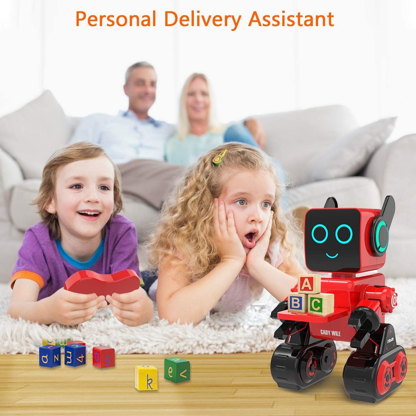 Rechargeable RC Robot Toy for Kids - Interactive Intelligent LED Light, Speaks, Dances, Built-in Coin Bank (White)