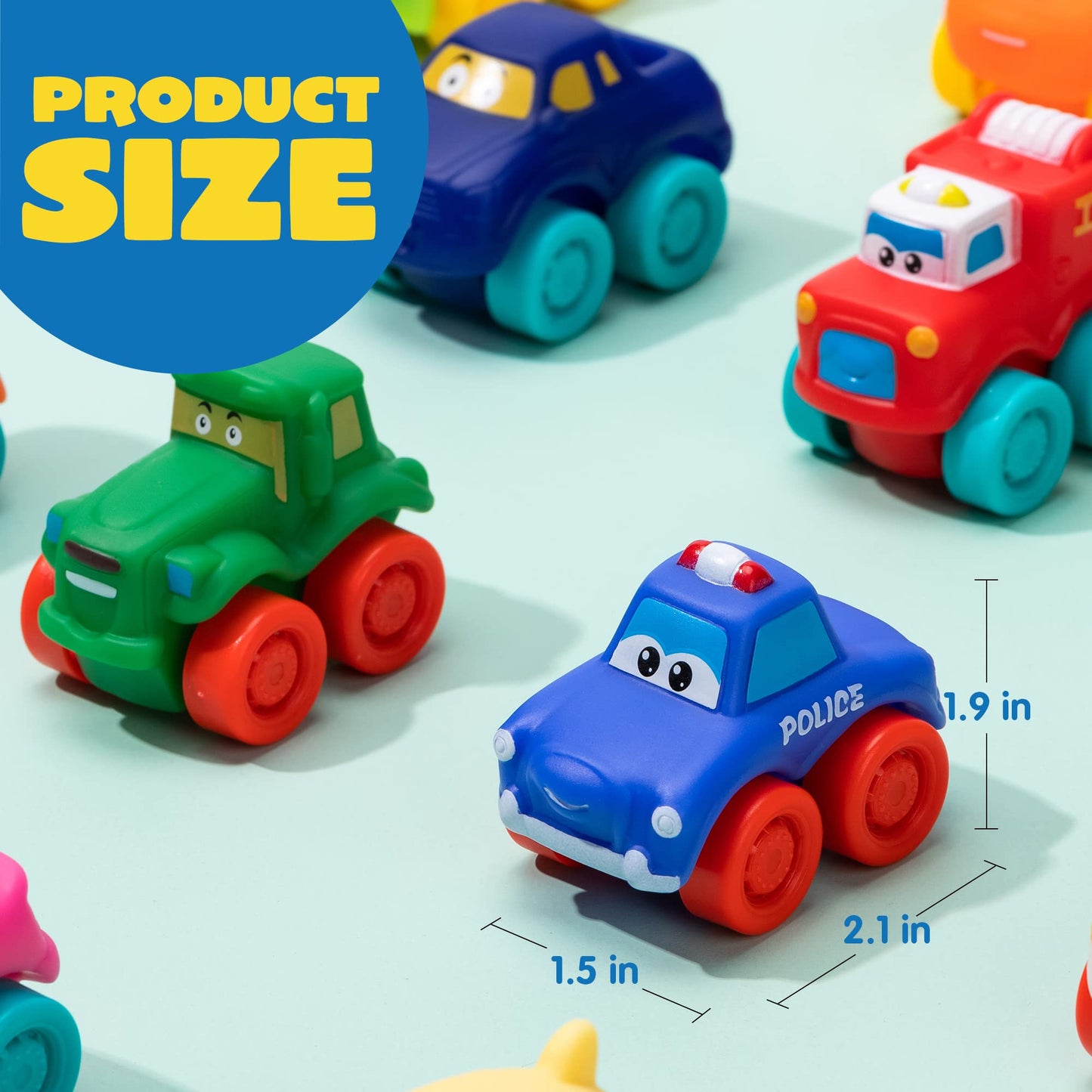JOYIN Cartoon Cars, Soft Rubber Toy Car Set, Mini Vehicles, Bath Toy Car for Toddlers, Gift for Boys and Girls Easter Basket Stuffers, Summer Beach and Pool Activity, Party Favors for Kids