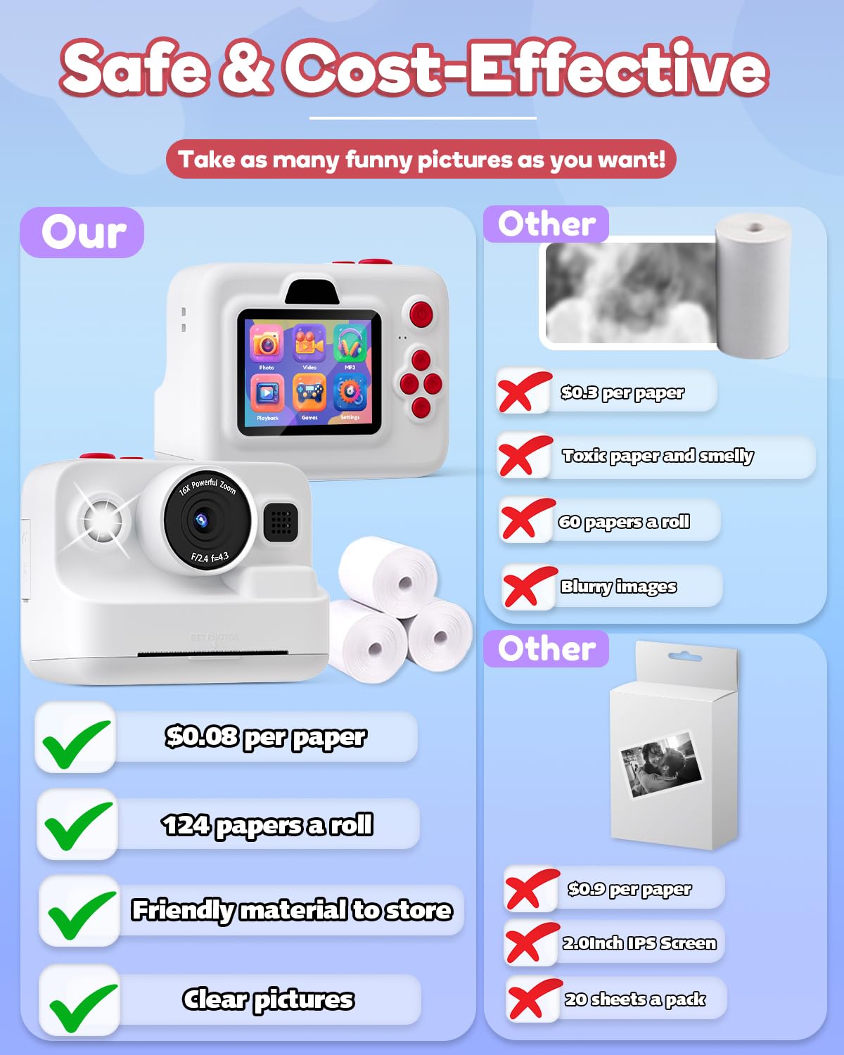 Kids Camera Instant Print,1080P Kids Instant Cameras That Print Photos,Christmas Birthday Gifts for Girls Age 3-12,Portable Toy for 3 4 5 6 7 8 9 10 Year Old Girls Boys Pink