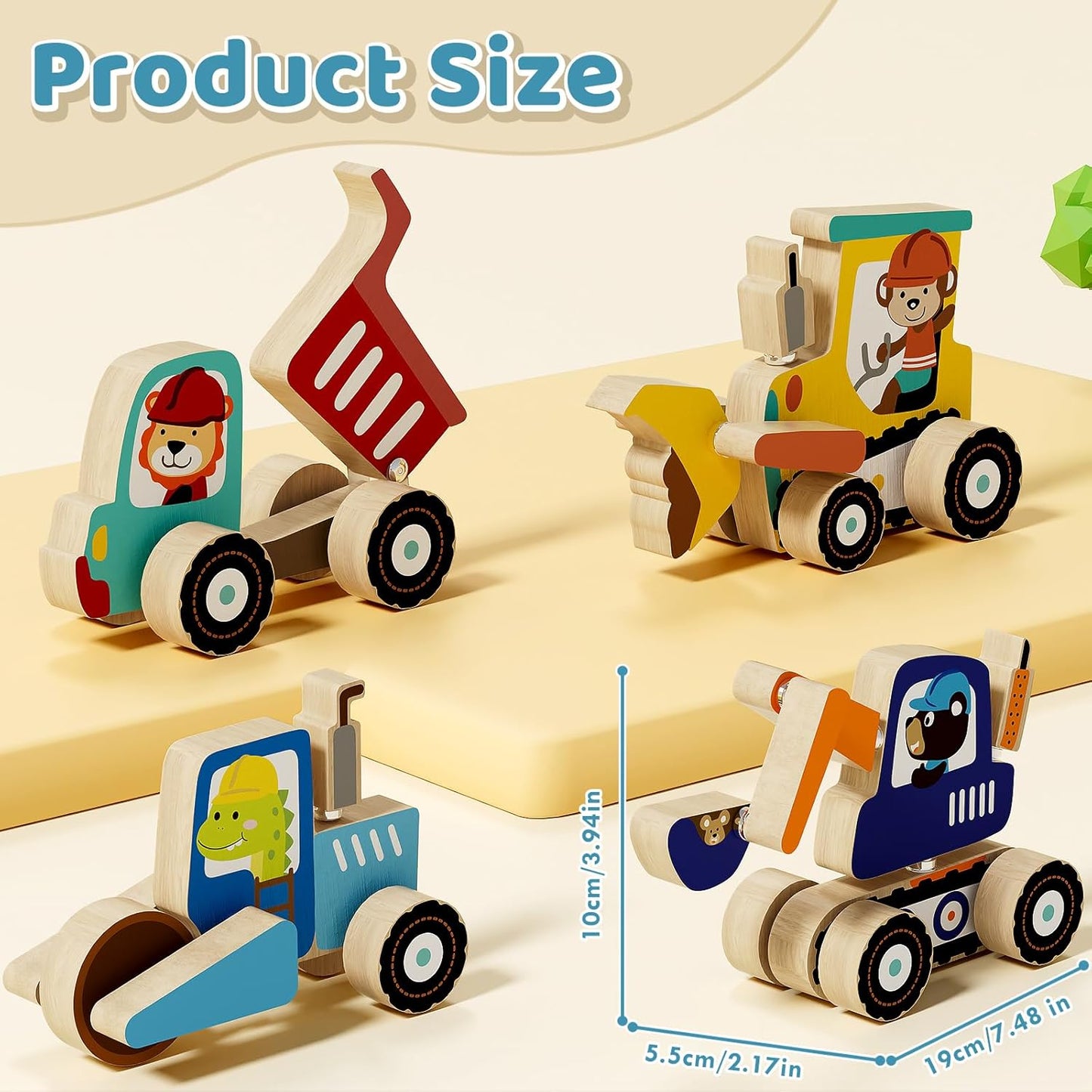 Lehoo Castle Montessori Toys for 3 Year Old, Take Apart Construction Truck STEM Toy for 3-4 3-5 4-5 Year Old Boys, Snap Together Wooden Educational Learning Building Toys Gift for Toddlers
