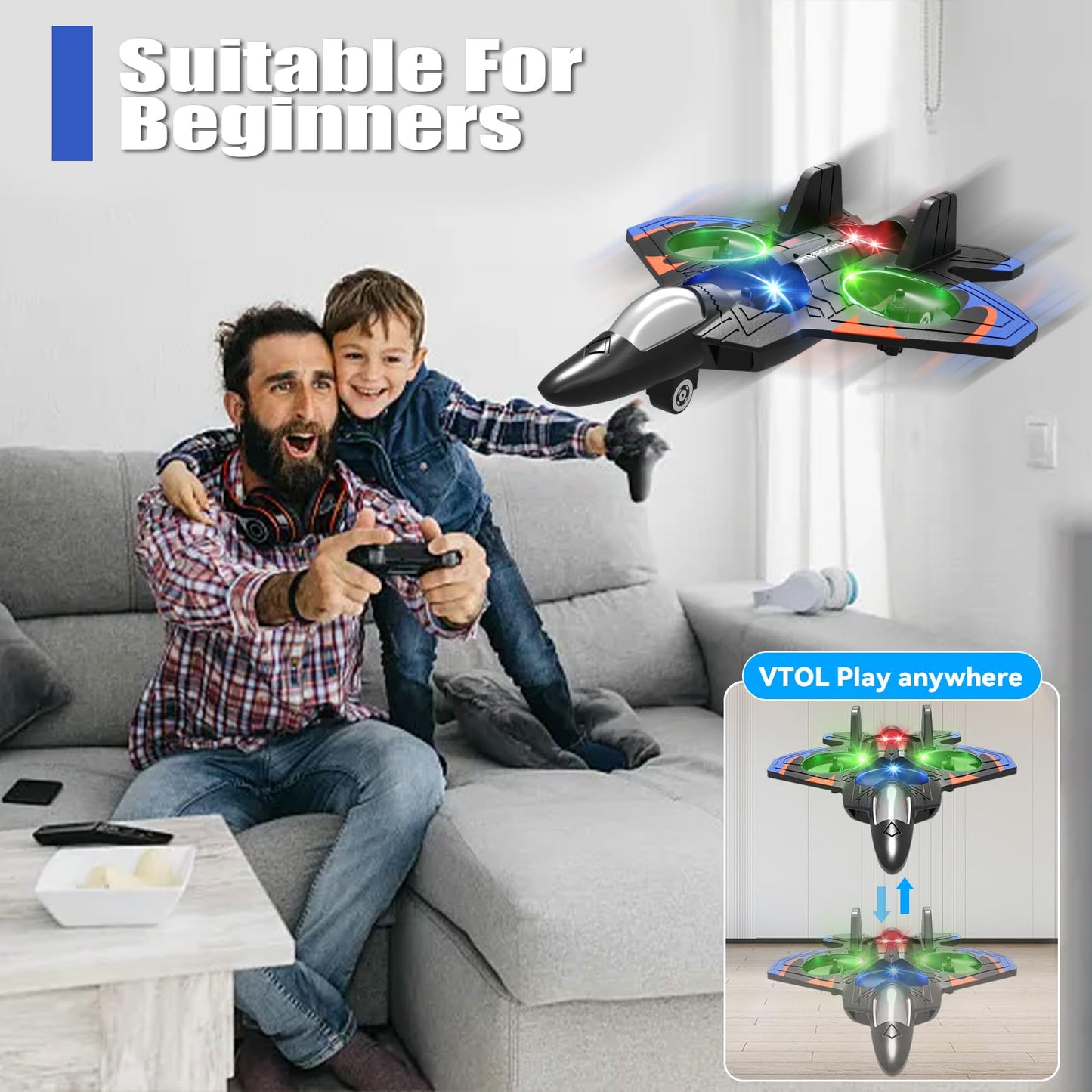 4DRC V32 Foam Remote Control Airplanes RC Planes for Kids Adults 8-16, RC Airplane Fighter Jet with Light, 360° Flip Fighter Jet Toys, Stunt Roll, Airplane Toy Gifts for Kids Boys