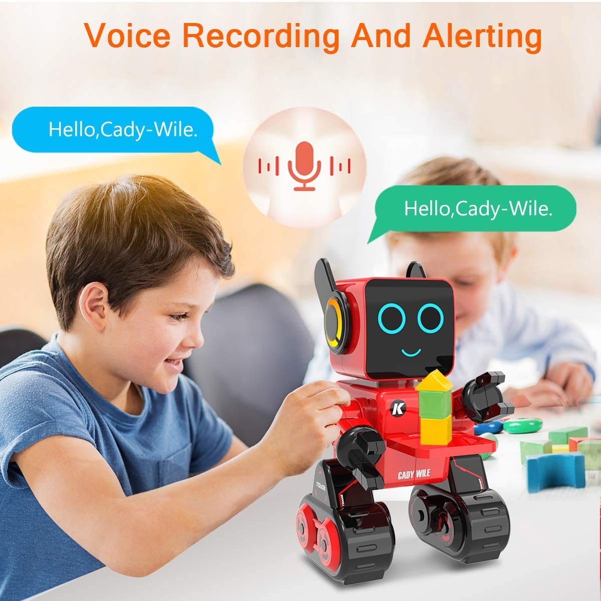 Rechargeable RC Robot Toy for Kids - Interactive Intelligent LED Light, Speaks, Dances, Built-in Coin Bank (White)
