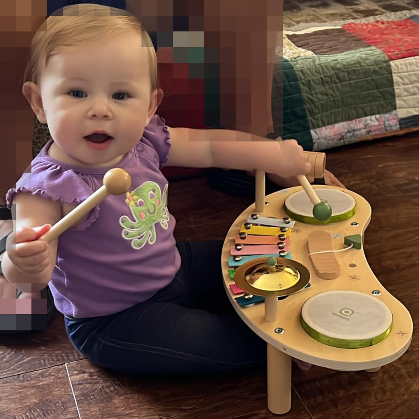 Asweets 7 in 1 Kids Drum Set for Toddlers Wooden Xylophone Musical Instruments Kit Play Set for Toddler Baby Drum Set Montessori Toys Sensory Toys Birthday Gifts for Girls Boys (Cloud)